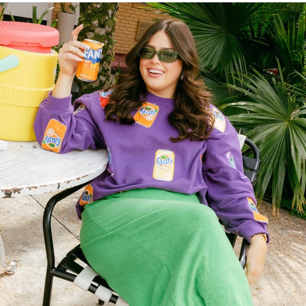 Purple Scattered Multi Fanta Can Sweatshirt by Queen of Sparkles.